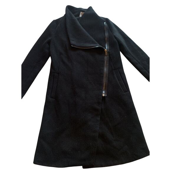 H&M Divided Jacket Womens Size 2 Black Wool Blend Overcoat Long Modern Peacoat - Picture 3 of 16